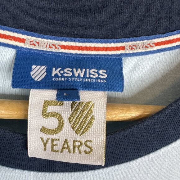 K-Swiss 50 Years Colorblock Logo T-Shirt Blue White Men’s Large - Picture 3 of 5